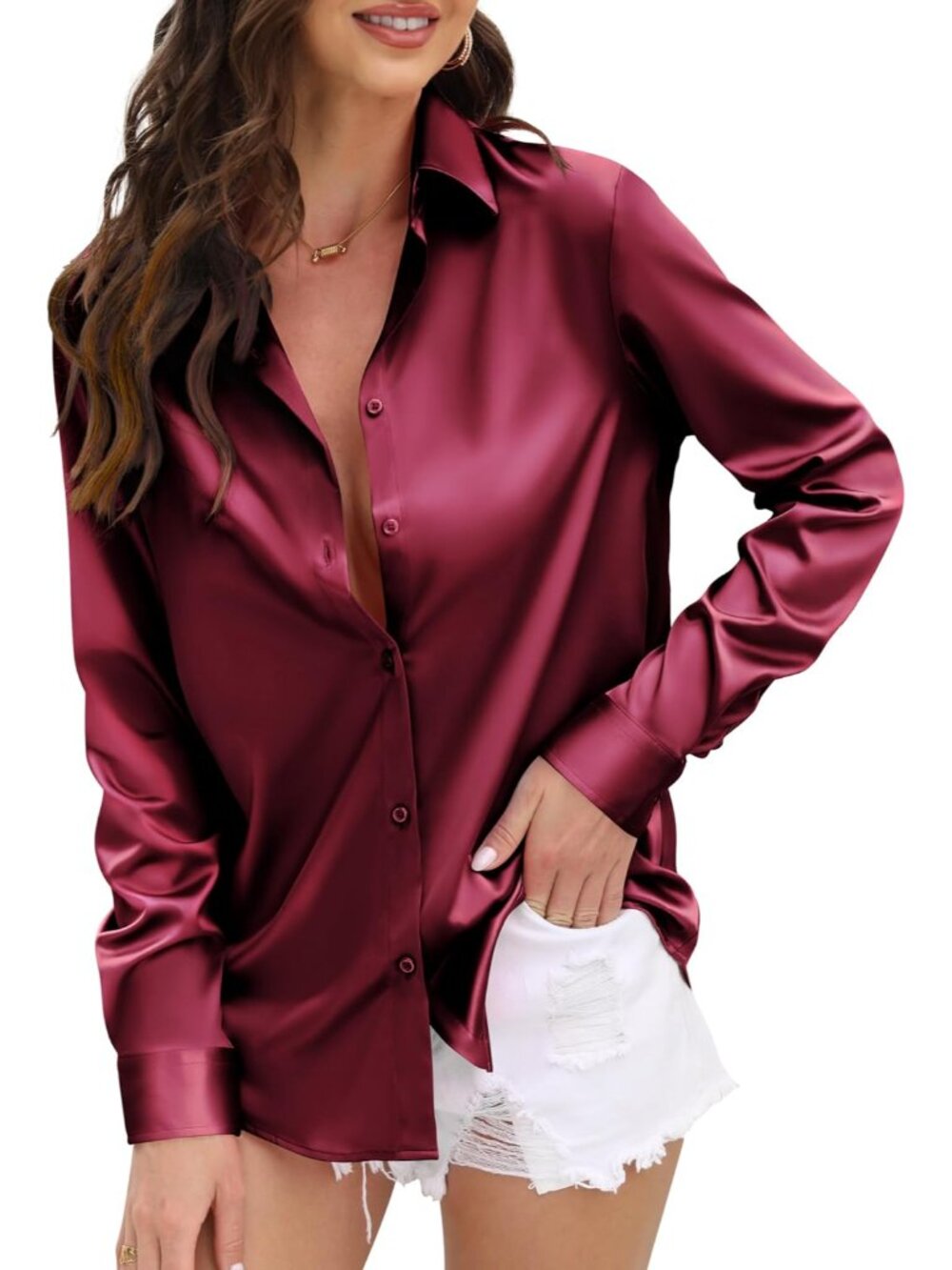 Womens Soft Satin Silk Leopard Button Down Shirts for Women Silky Long Sleeve Wo